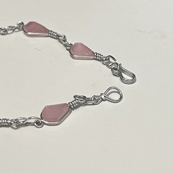 Rose Quartz Conch Shell Teardrop Stone Handmade Silver Chain Bracelet - Picture 3 of 3